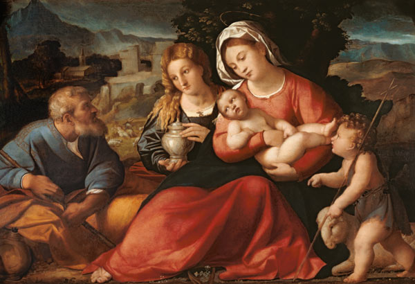 La familia santa con el pequeño Juan y María Magdalena de Palma il Vecchio (eigentl. Jacopo Negretti)