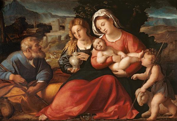 La familia santa con el pequeño Juan y María Magdalena