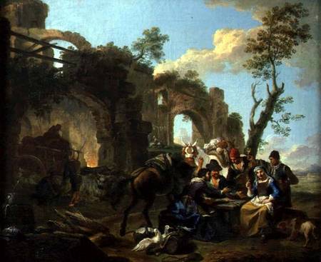 Horsemen Resting among Classical Ruins with a Fortune Teller de Paolo Monaldi