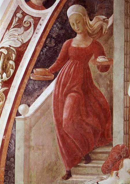 The Birth of the Virgin, detail of a maid servant descending a staircase, from the fresco cycle of T de Paolo Uccello