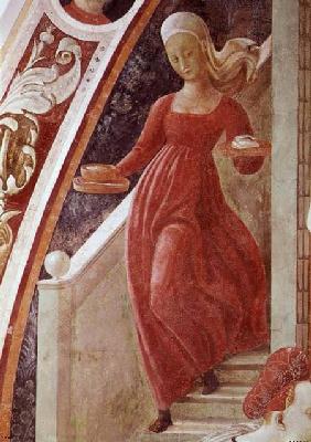 The Birth of the Virgin, detail of a maid servant descending a staircase, from the fresco cycle of T