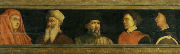  Portraits of Giotto (c.1266-1337) Uccello, Donatello (c.1386-1466) Manetti (c.1405-60) and Brunelle de Paolo Uccello
