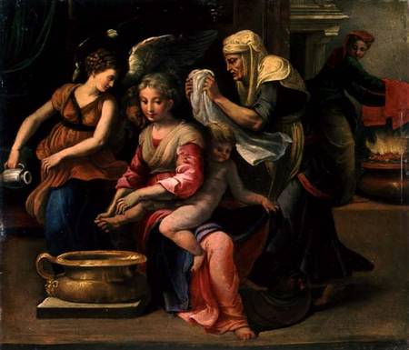 Bathing of a Baby de Parmigianino