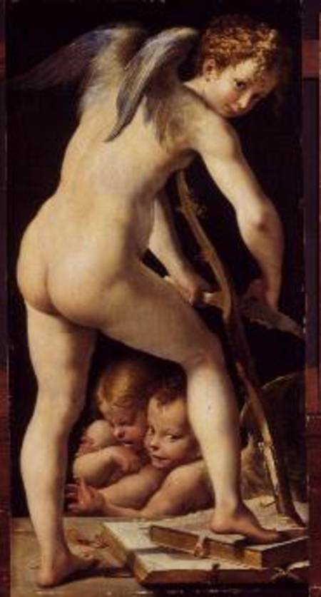 Cupid Carving a Bow de Parmigianino