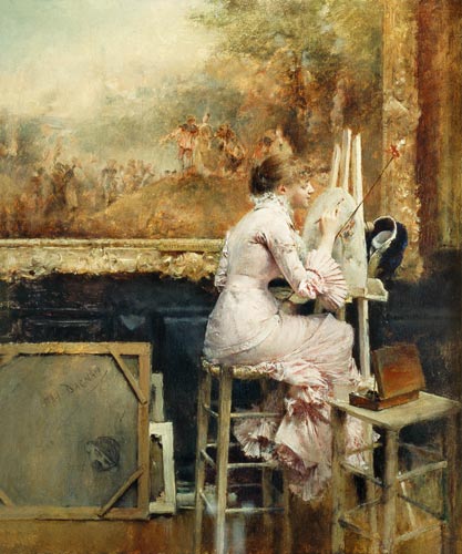Young Watercolourist in the Louvre de Pascal A.J. Dagnan-Bouveret