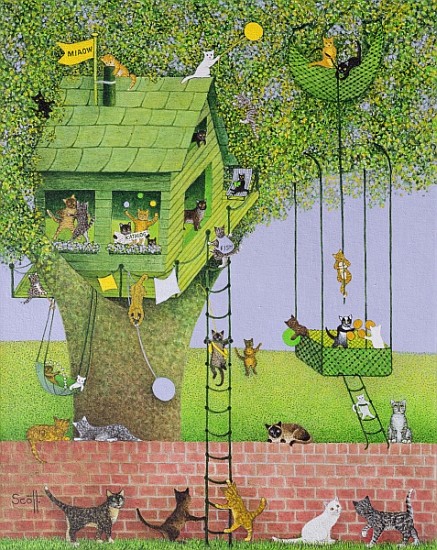 Cat Tree House, (acrylic on canvas)  de Pat  Scott