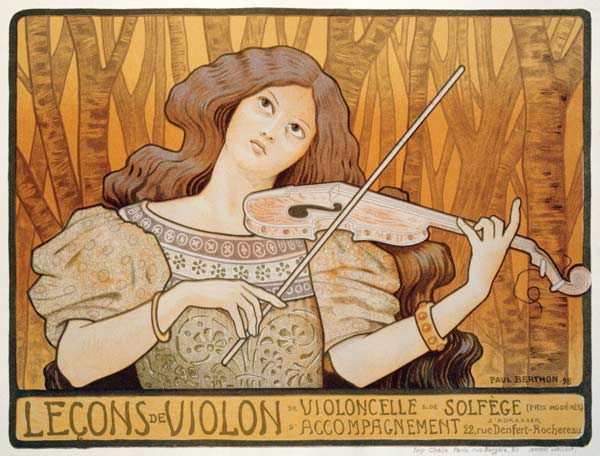 Reproduction of a poster advertising 'Violin Lessons', Rue Denfert-Rochereau, Paris, 1898 (colour li de Paul Berthon