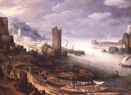 River Scene with a Ruined Tower de Paul Brill or Bril