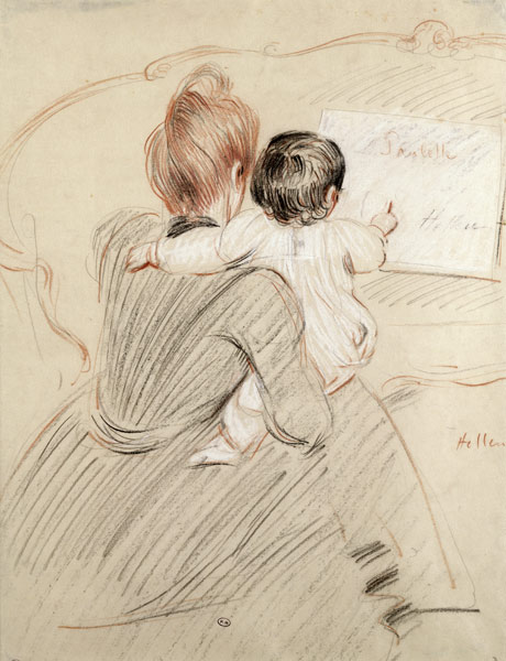 Madame Paul Helleu y su hija Paulette, 1905 (lápiz de color sobre papel) de Paul Cesar Helleu