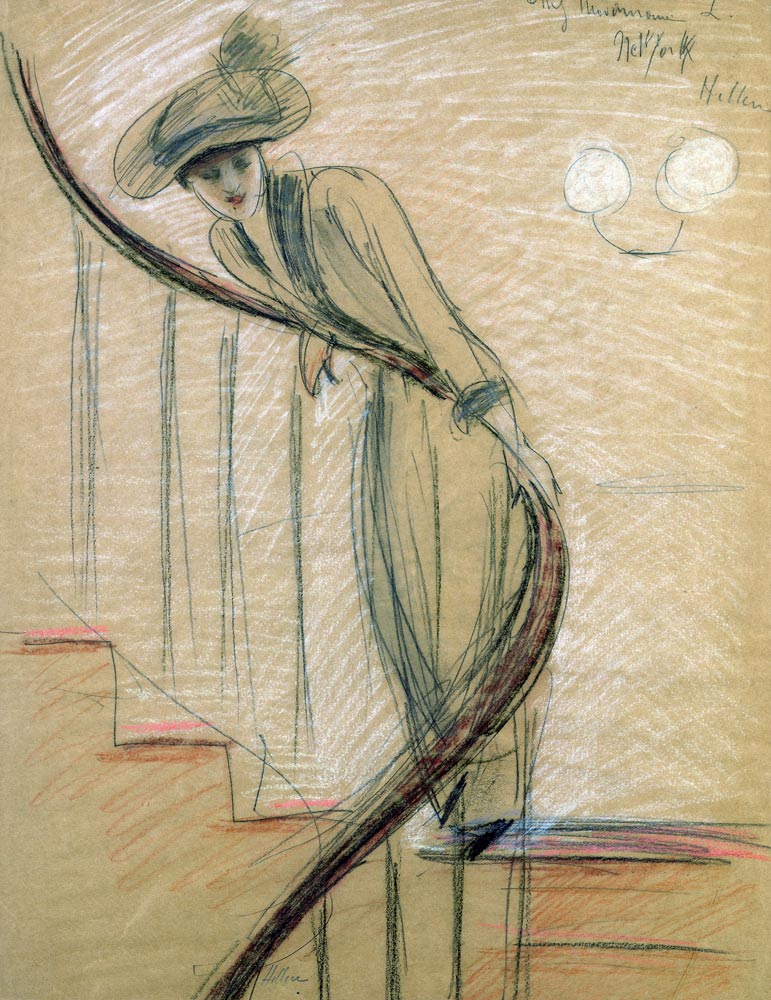 The Staircase (crayon on paper) de Paul Cesar Helleu