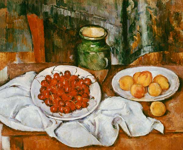 Naturaleza muerta con cerezas y duraznos. de Paul Cézanne