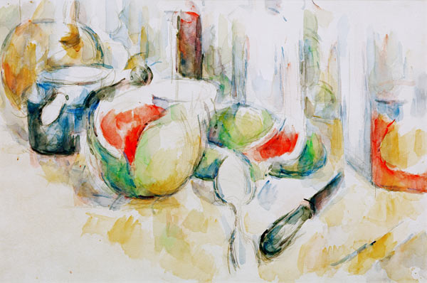 Still life with watermelon de Paul Cézanne