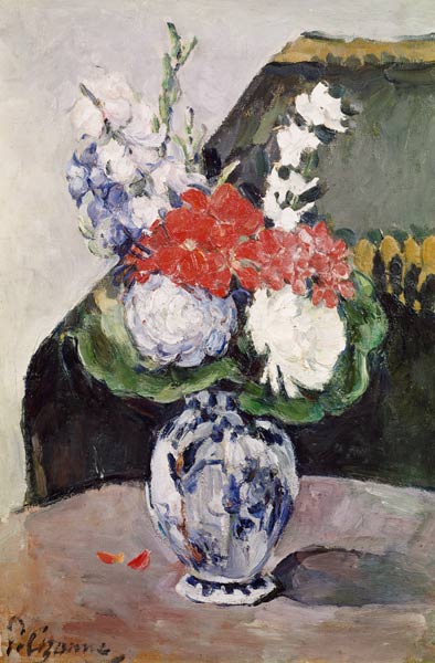 Flowers in Small Delft Vase. de Paul Cézanne