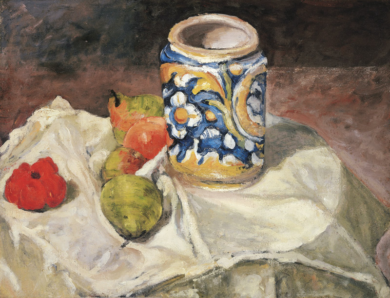 Still life with Italian earthenware jar de Paul Cézanne