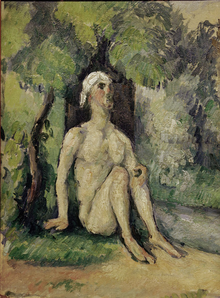 Bather sitting at waters edge de Paul Cézanne