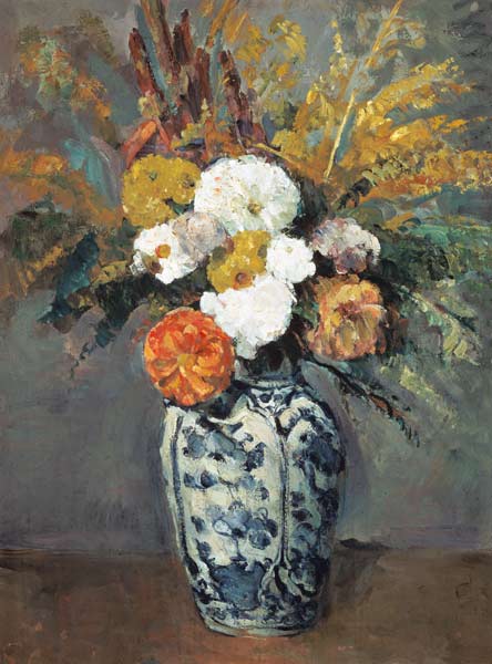 Dahlienstrauss into porcelain vase de Paul Cézanne