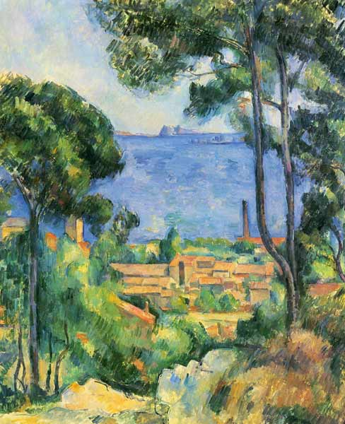 Blick auf L'Estaque und das Chateaux d'If (Das Meer bei L'Estaque) de Paul Cézanne