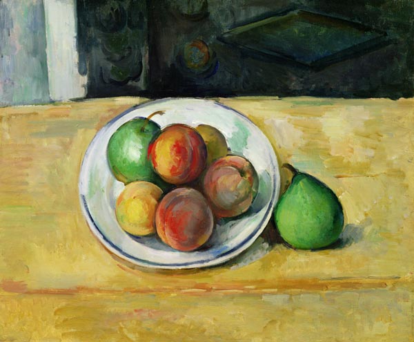 Still Life with a Peach and Two Green Pears de Paul Cézanne