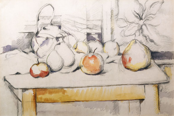 Pot of Ginger and Fruits on a Table de Paul Cézanne