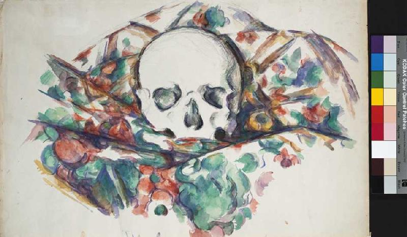 Schädel auf einem Tuch de Paul Cézanne
