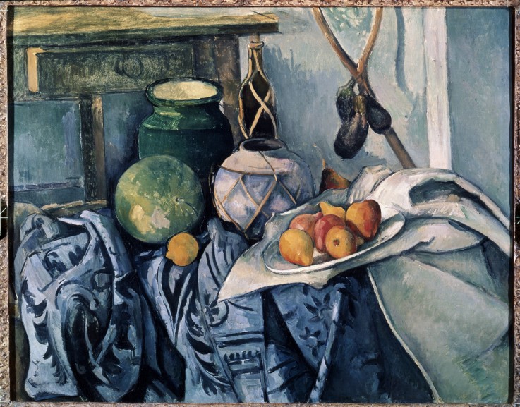 Still Life with a flagon and aubergines de Paul Cézanne