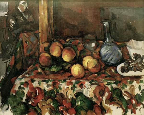 Peches, carafe... de Paul Cézanne