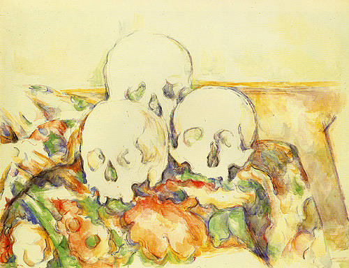 Quiet life with three dead man skulls de Paul Cézanne