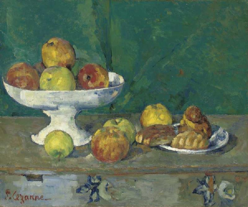 Stillleben mit Äpfeln und kleinen Kuchen de Paul Cézanne
