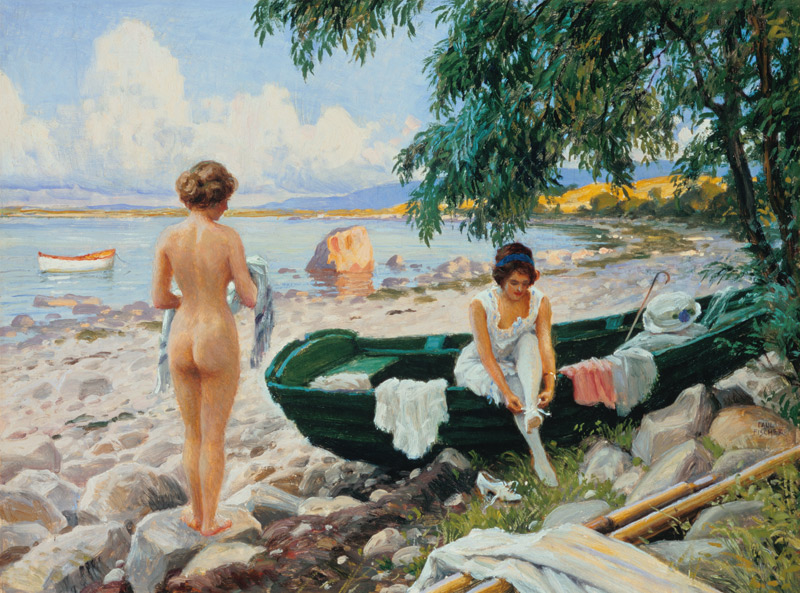 Girls on the beach taking a bath. de Paul Fischer