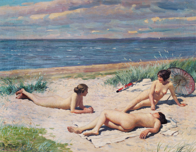 Nude bathers on the beach de Paul Fischer