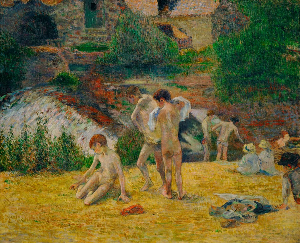 Bad neben der Mühle (Junge Bretonen nehmen ein Bad) de Paul Gauguin