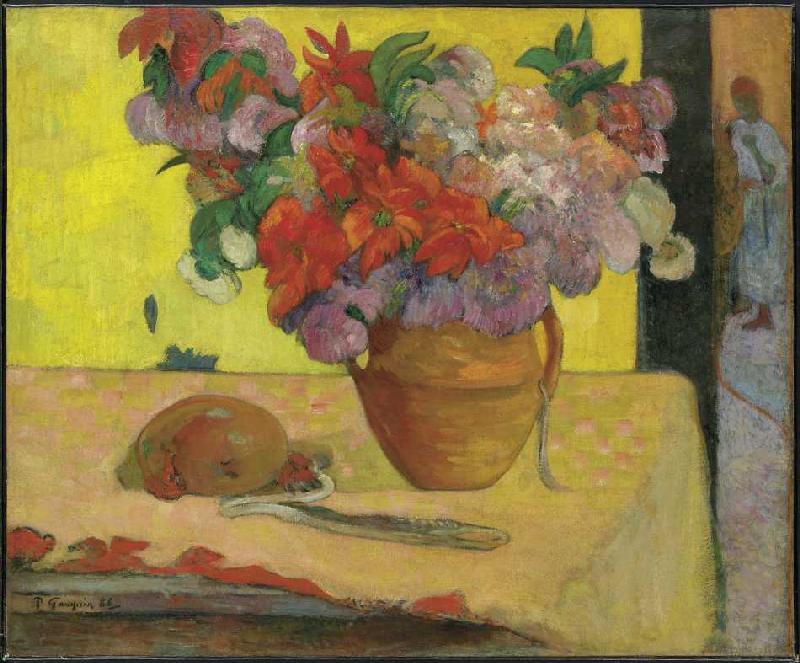Blumen in einer Vase und eine Feldflasche de Paul Gauguin