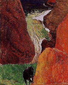 Boat between cliffs de Paul Gauguin