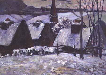 Breton village under snow de Paul Gauguin