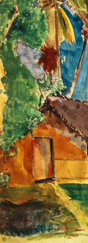 Strohhütte unter Palmen - Detail de Paul Gauguin