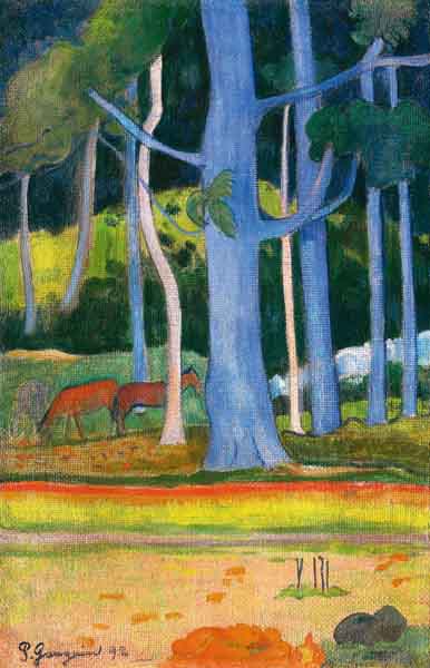 Paisaje con árboles azules  de Paul Gauguin