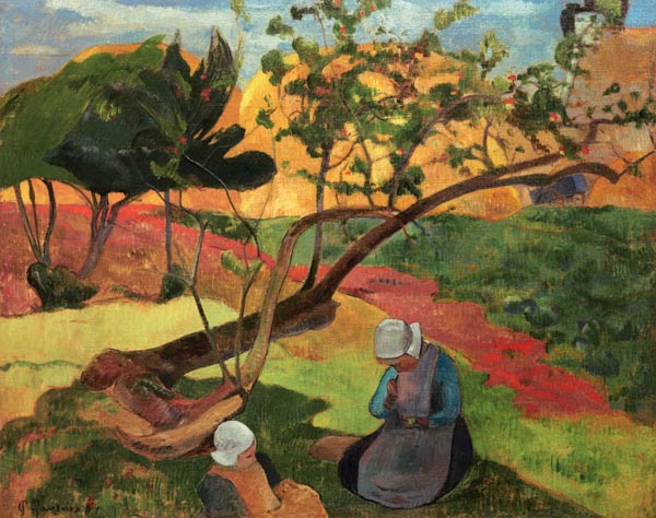 Landscape with Breton Women de Paul Gauguin