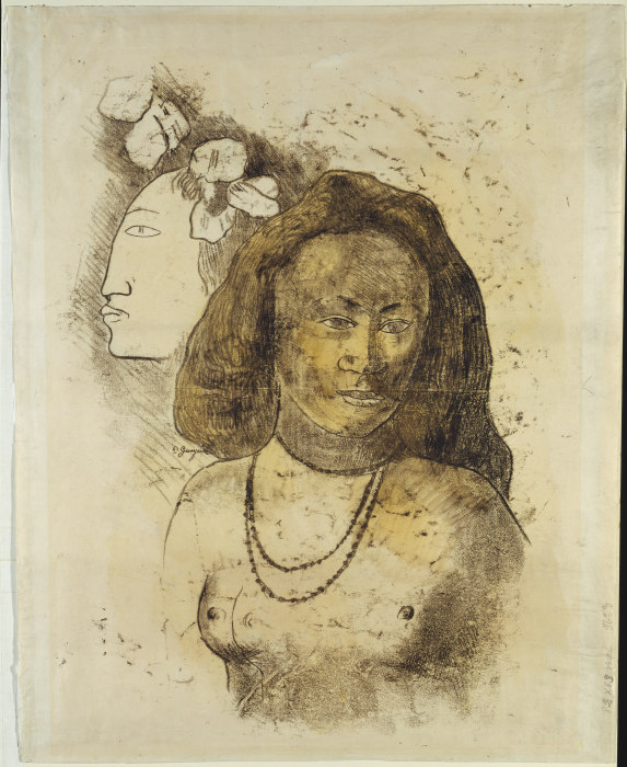 Tahitian Woman with Evil Spirit de Paul Gauguin