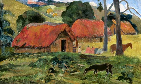 Landscape with a dog in front of a shed de Paul Gauguin