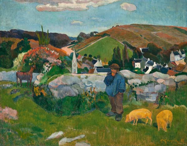 Landschaft in der Bretagne (Schweinehirt) de Paul Gauguin
