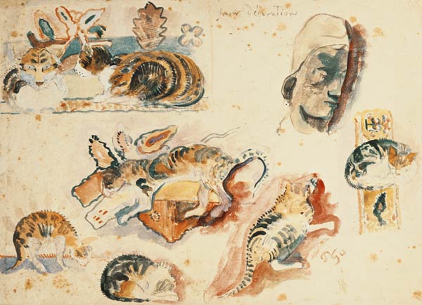 Study of Cats and a Head de Paul Gauguin