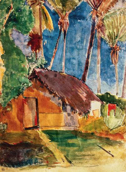 Thatched hut under palms (illustration from Noa No