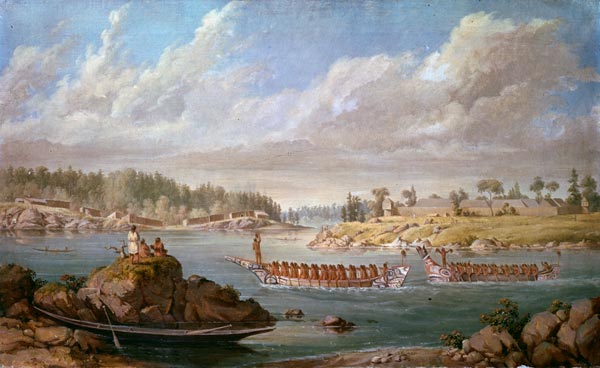 Makah returning in their war canoes de Paul Kane