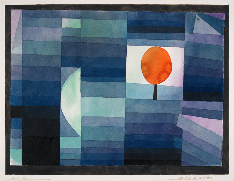 Der Bote des Herbstes (grün/violette Stufung mit orange Akzent) de Paul Klee