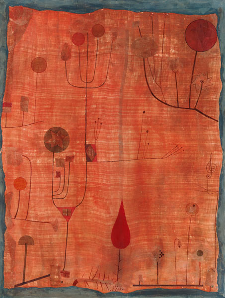 Fruits on red (or: The handkerchief of the violini de Paul Klee
