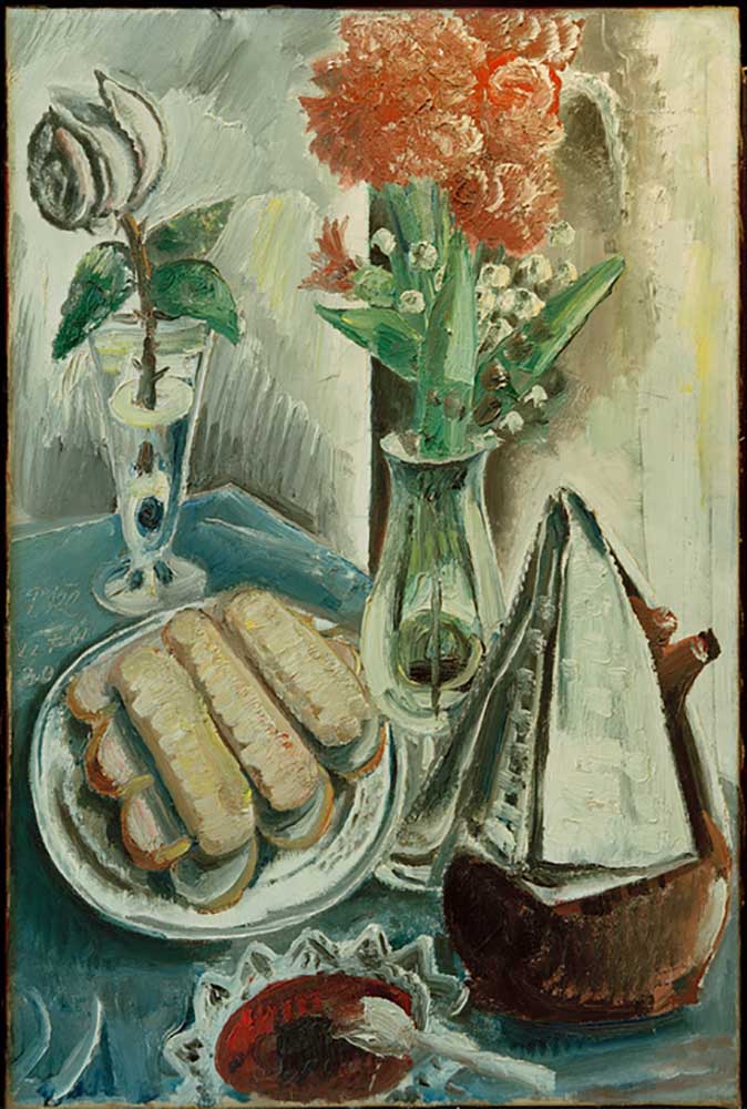 Still life with coffee pot, flowers and pastries de Paul Kleinschmidt