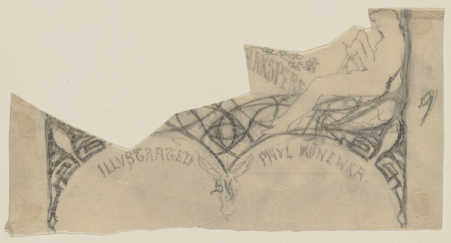 Schlafender Lysander und eine Schriftprobe, Teil eines verworfenen Entwurfs für das Titelblatt de Paul Konewka