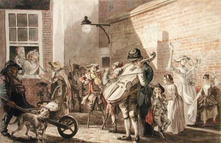 Itinerant Musicians playing in a poor part of town de Paul Sandby