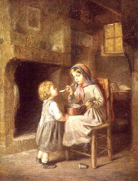 Young Girl Feeding a Toddler de Paul Seignac