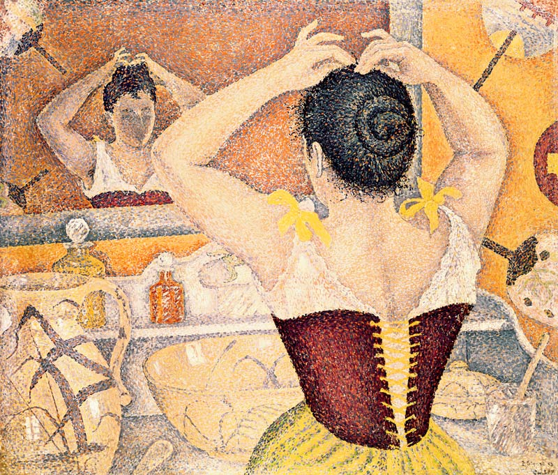 Woman at her toilette wearing a purple corset, 1893 de Paul Signac